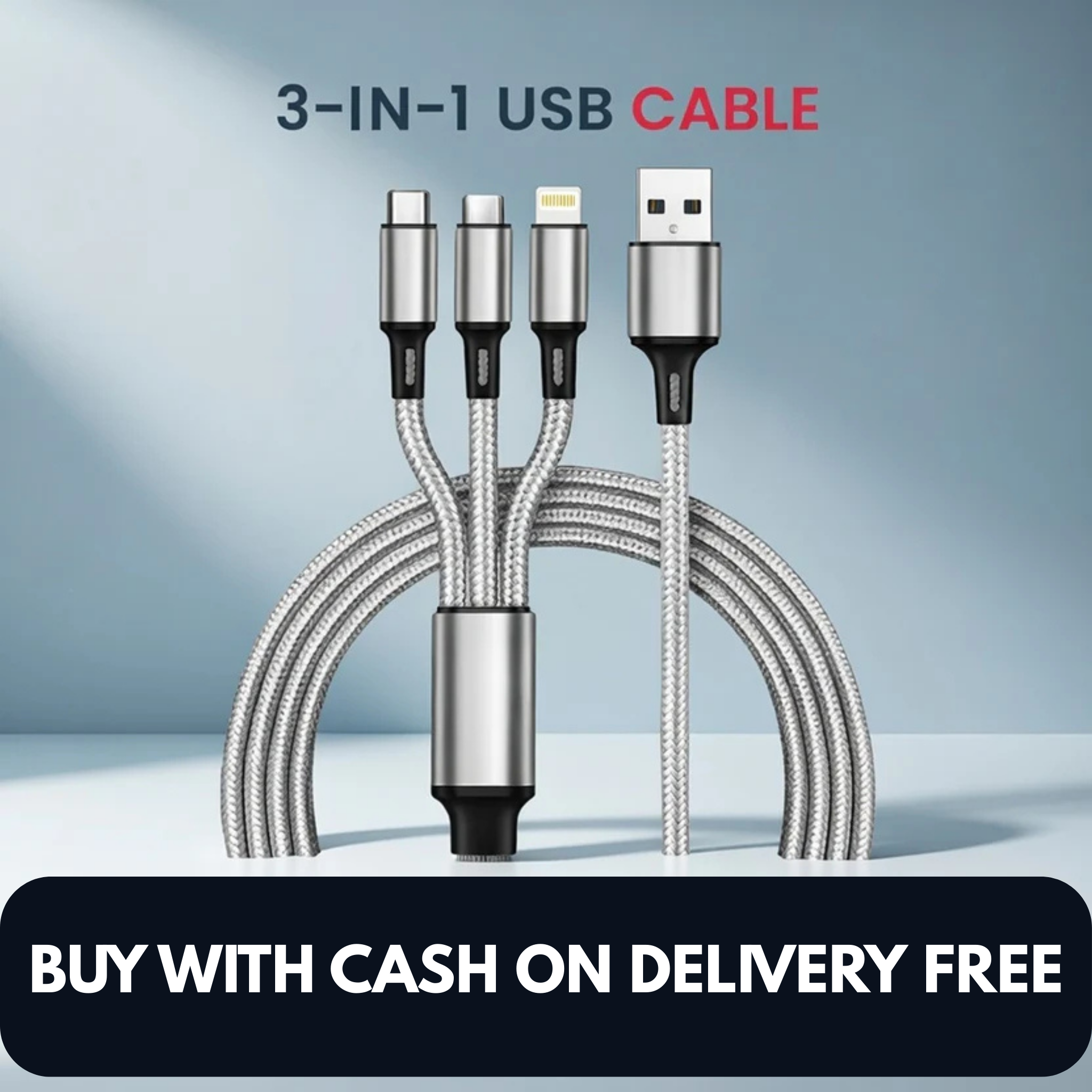 3-in-1 Multi Charging Cable (iPhone + Android + Type-C)